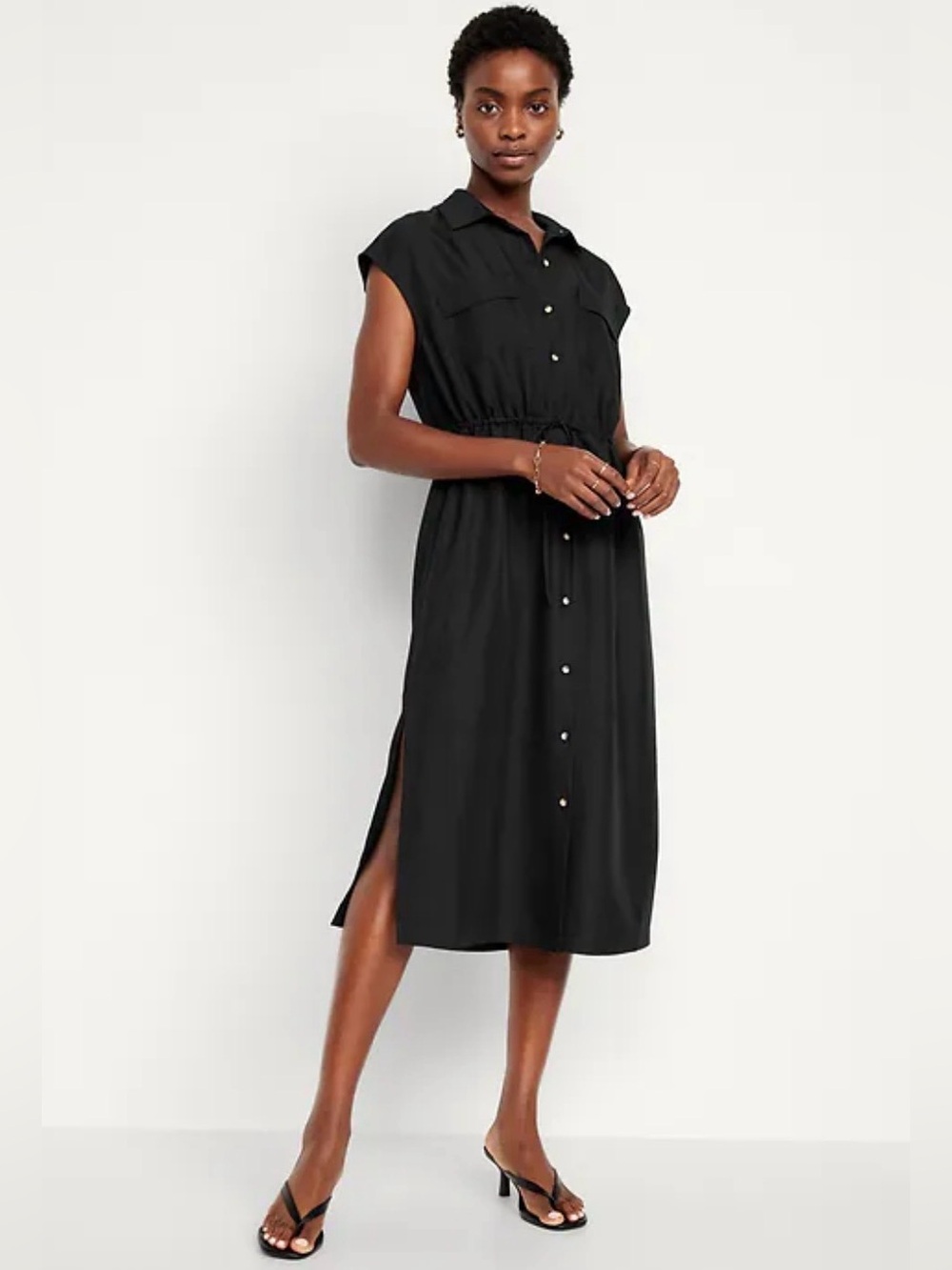 Old Navy Waist-Defined Utility Midi Shirt Dress, Size Medium.
